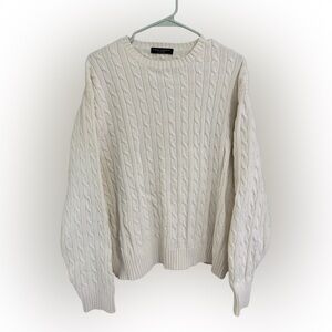 Vintage Daniel Cremieux White Cable Knit Fisherman Sweater Oversized L